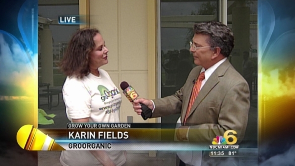 Photo of Karin being interviewed by NBC 6 Miami